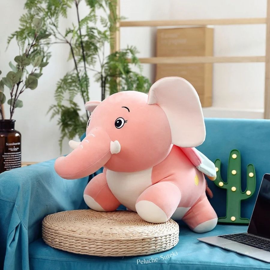 Peluche Éléphant Kawaii 45 Cm - Doudou Doux Et Adorable Pour Enfant, Cadeau Anniversaire Fille Ou Garçon, Peluche Éléphant Géant