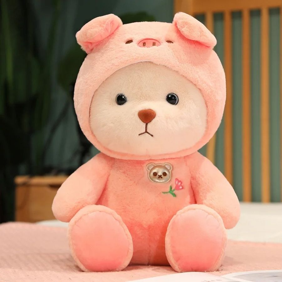 Peluche Ours Déguisé En Cochon BRUBIES 25 Cm - Doudou Pyjama Ours Déguisement - Neuf