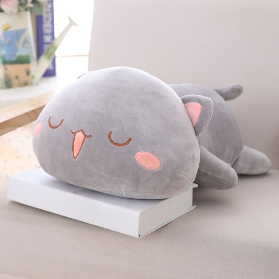 Oreiller Peluche Chat Noir 50cm - Jouet Câlin Doux Kawaii Pour Enfant Dès 3 Ans