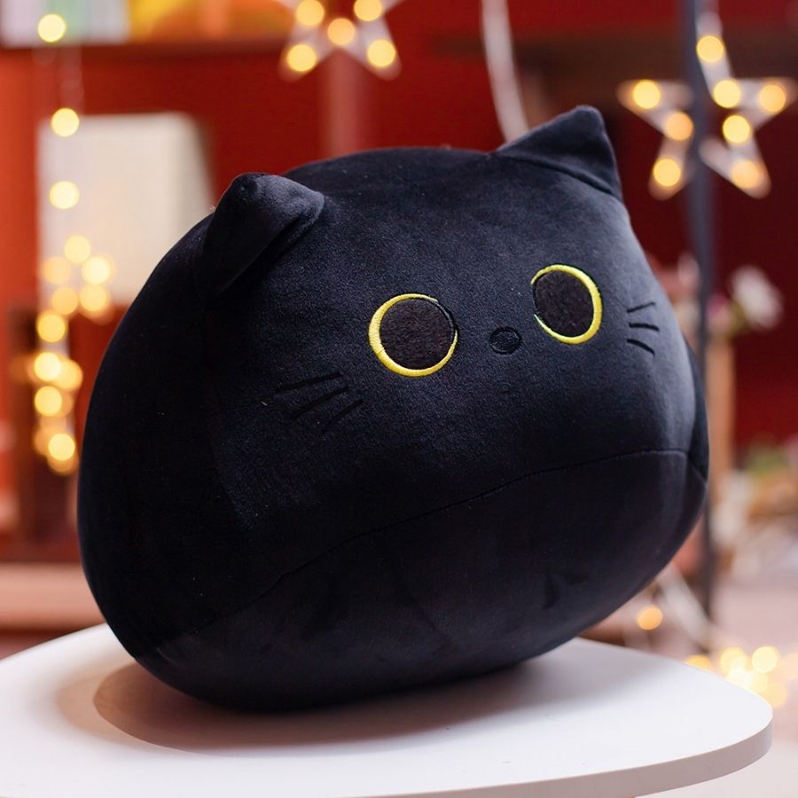 MUFEIRUO Long coussin mignon en forme de chat noir, jouet en peluche style kawaii pour enfants, cadeau d'anniversaire ou pour Noël, 110 cm